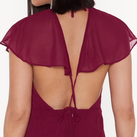 Nasty Gal Wrap Back Ruffle Sleeve Maxi Dress in Burgundy - 4 - Picture 4 of 9